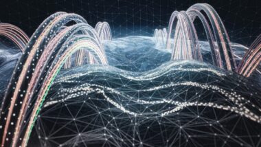 Visualisation futuriste de la transmission de données à haute vitesse avec des câbles à fibre optique.