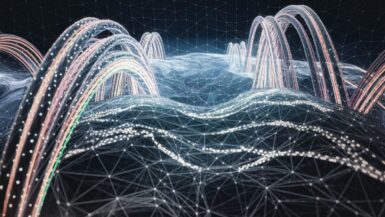 Visualisation futuriste de la transmission de données à haute vitesse avec des câbles à fibre optique.