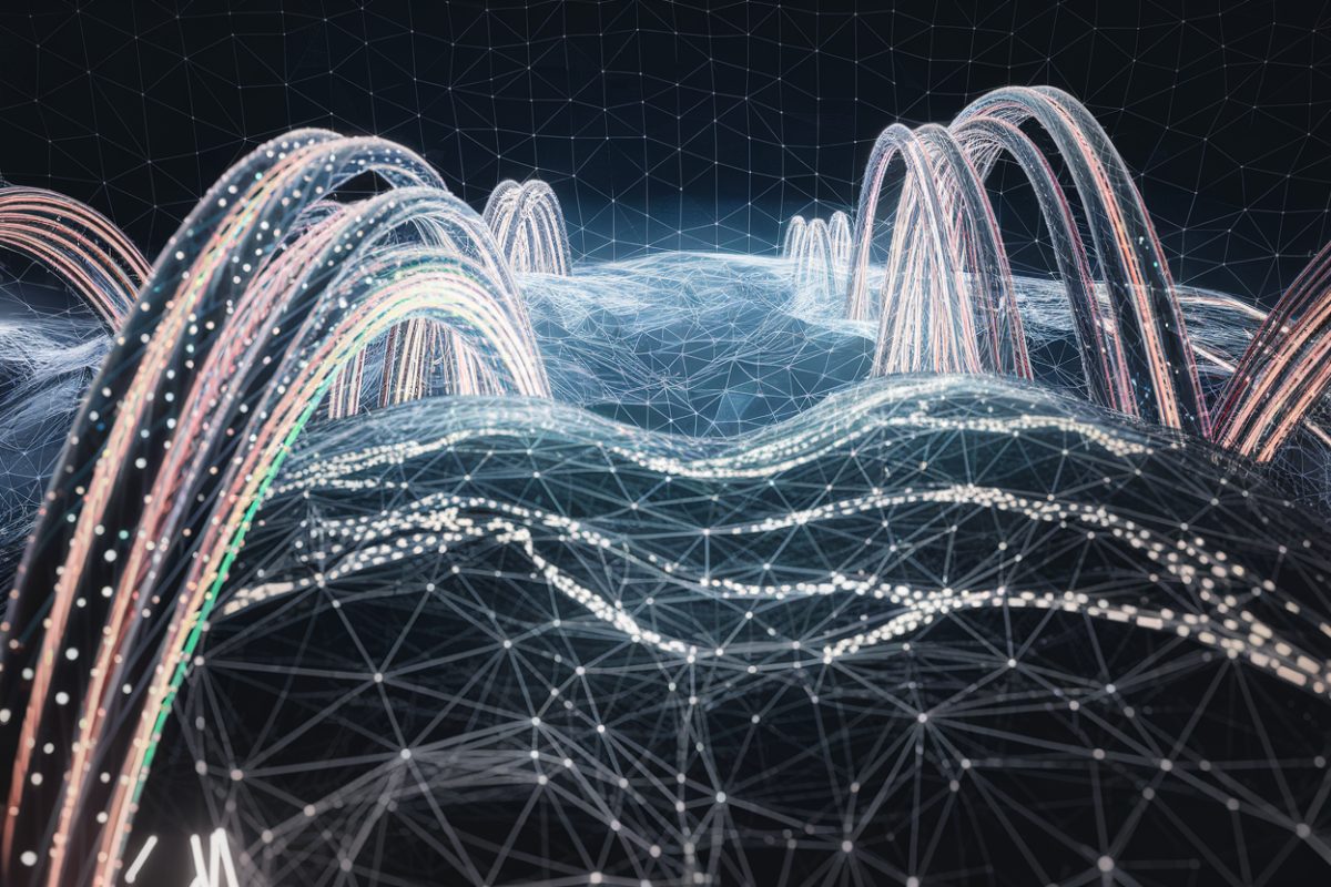 Visualisation futuriste de la transmission de donn&eacute;es &agrave; haute vitesse avec des c&acirc;bles &agrave; fibre optique.
