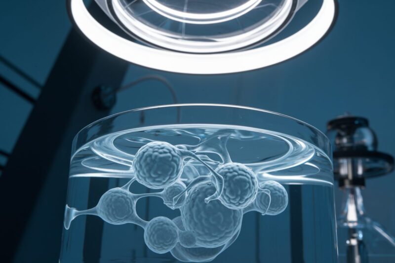 Vue microscopique de x&eacute;nobots dans une bo&icirc;te de Petri