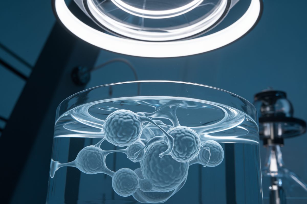 Vue microscopique de x&eacute;nobots dans une bo&icirc;te de Petri