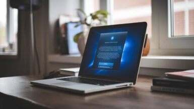 Ordinateur portable affichant un écran bleu d'erreur dans un bureau à domicile